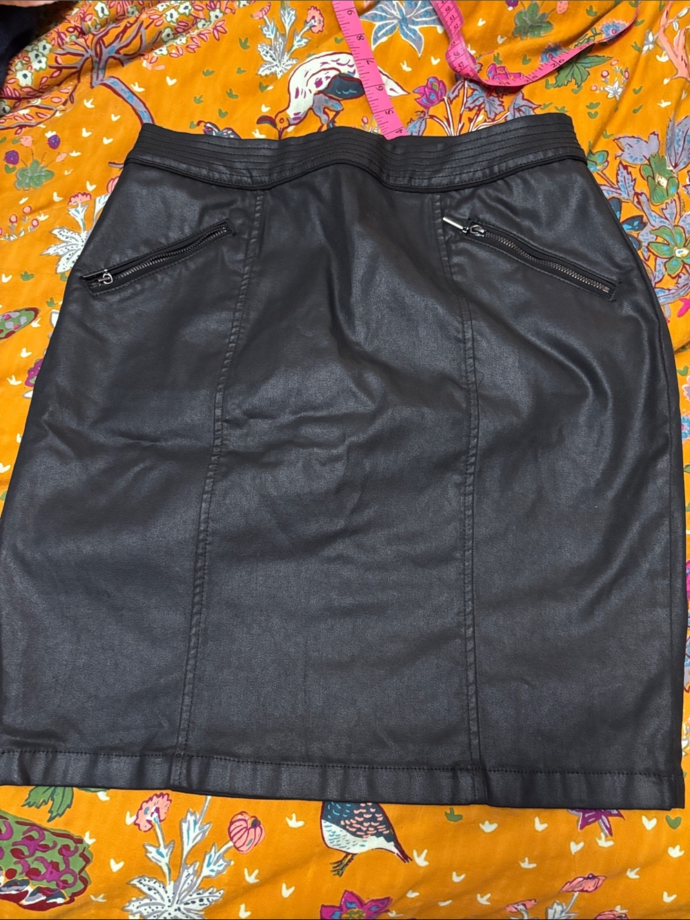 White House Black Market Black Faux Leather Pencil Skirt with Zip Pockets